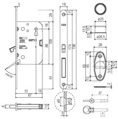 Kayar Kapı Kilidi Anahtarlı Pirinç Parlak