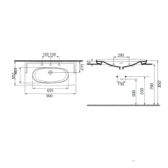 Hafele Banyo Lavabosu Empress 90-1 Tek Batarya Delikli 900x465x90mm Parlak Beyaz