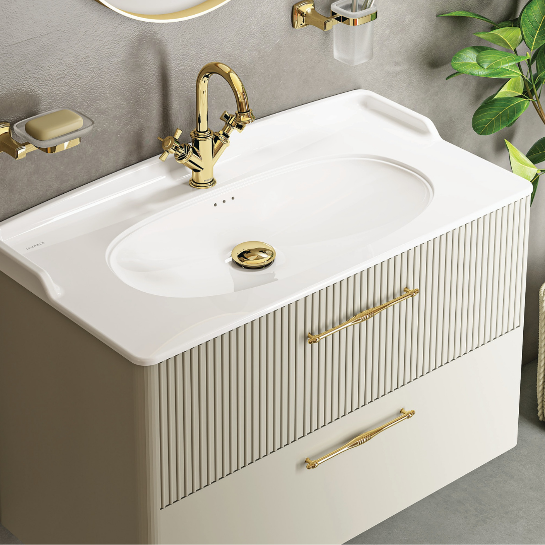 Hafele Banyo Lavabosu Empress 90-1 Tek Batarya Delikli 900x465x90mm Parlak Beyaz