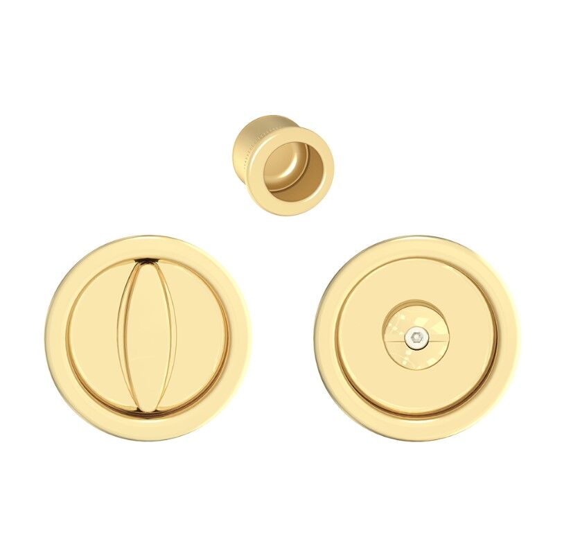 Kayar Kapı Kilit Rozet Seti Yuvarlak WC Pirinç Parlak