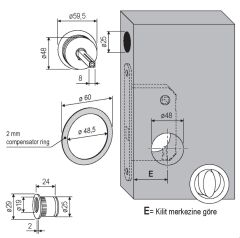 Kayar Kapı Kilit Rozet Seti Yuvarlak WC Pirinç Parlak
