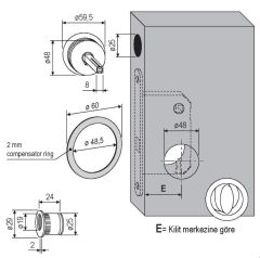 Kayar Kapı Kilit Rozet Seti Yuvarlak WC Siyah Mat