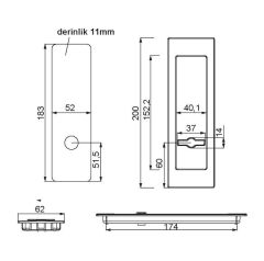 Kayar Kapı Kilit Rozet Seti Dikdörtgen WC Siyah Mat