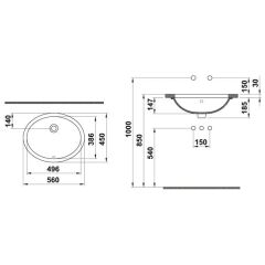 Hafele Banyo Lavabosu Elva 560x450mm  Parlak Beyaz Renk