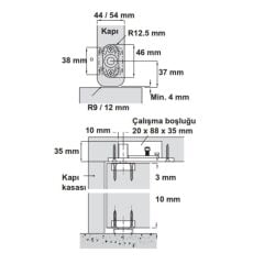 Hafele Zemine Monte Pivot Menteşe 80kg, Mat Paslanmaz Çelik Renk